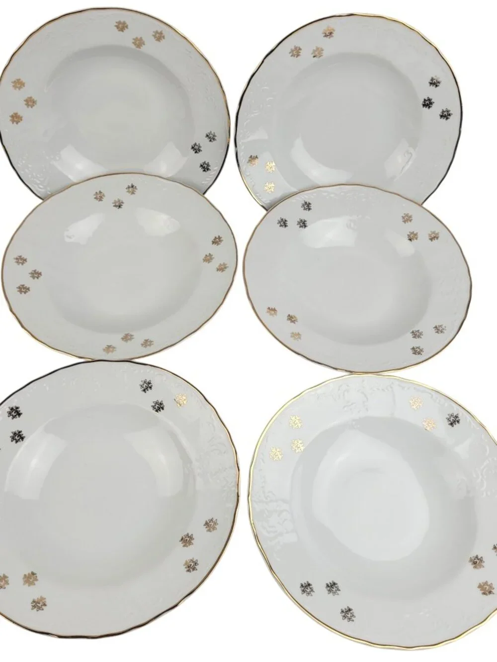 Concordia Lesov Bernadotte Czech 6 Porcelain Salad Soup Bowls White Gold Floral